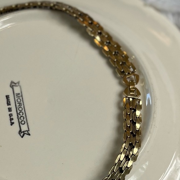 60s Vintage Gold Tone Chain Necklace Costume Collar Length Rhinestone Heavy Link - Picture 7 of 8